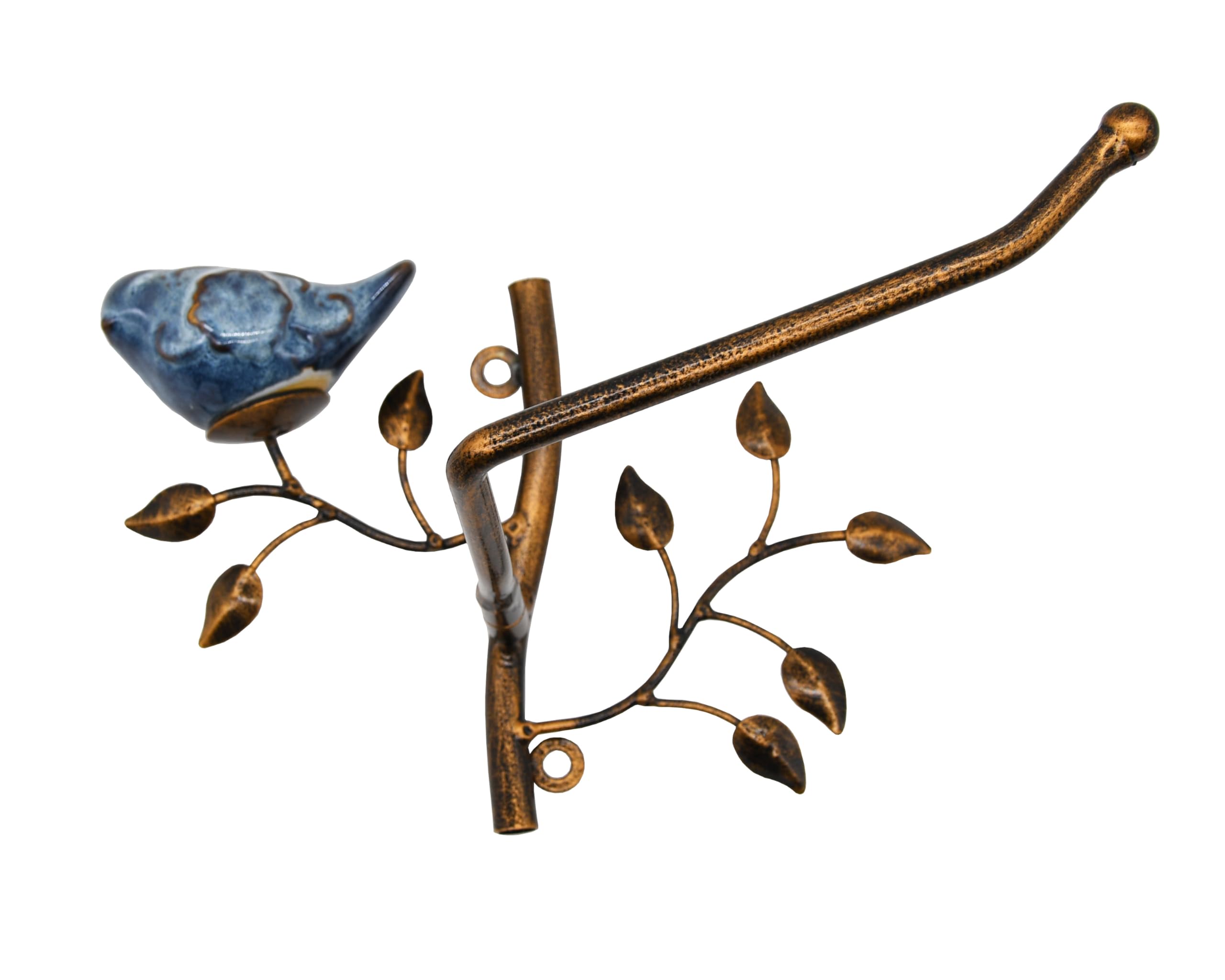 Owlgift Wall Mounted Metal Toilet Tissue Holder W/Ceramic Bird, Roll Organizer For Bathroom - Bronze