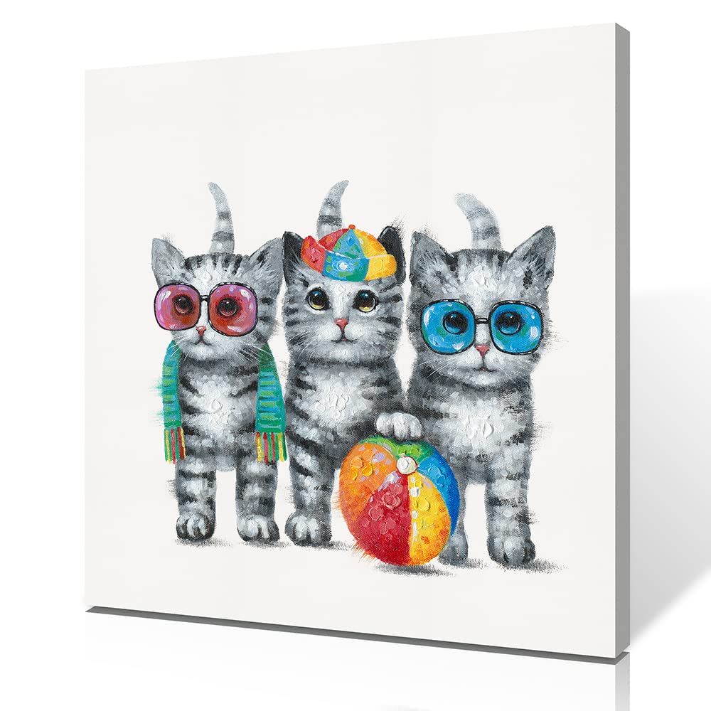 Yidepot Cute Cat Canvas Wall Art: Framed Cat Pictures Small Funny Kitty-Cat Babies Painting For Girl'S Bedroom Bathroom Ready To