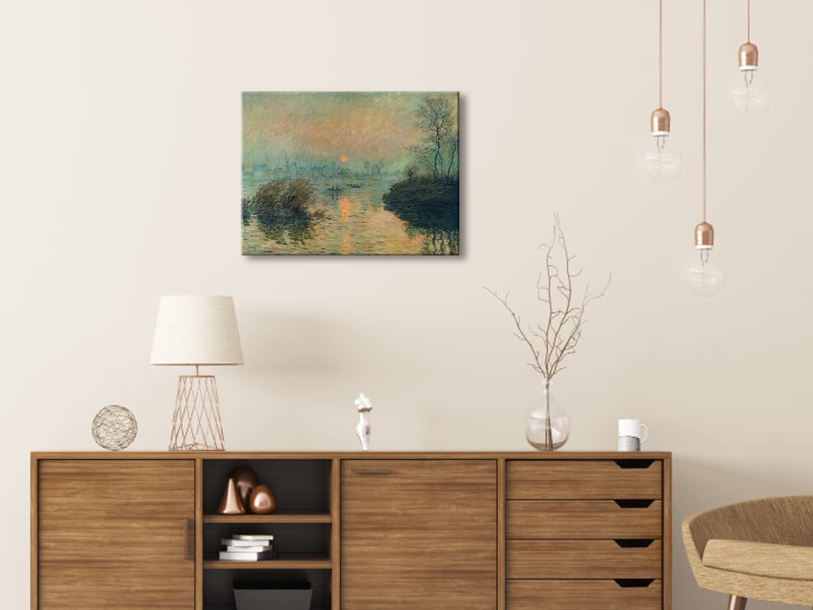 Wieco Art Canvas Wall Art Sunset On The Seine At Lavacourt, Winter Effect By Claude Monet Oil Paintings Canvas Prints Landscape