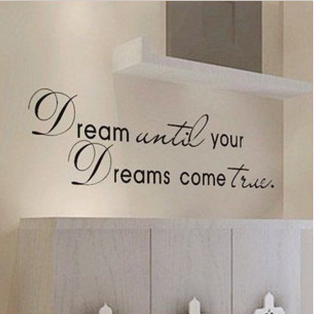 Picniva Black 7'' X 28'' Dream Until Your Dreams Come True Wall Famous Pvc Wall Sticker Decal Quote Art Vinyl