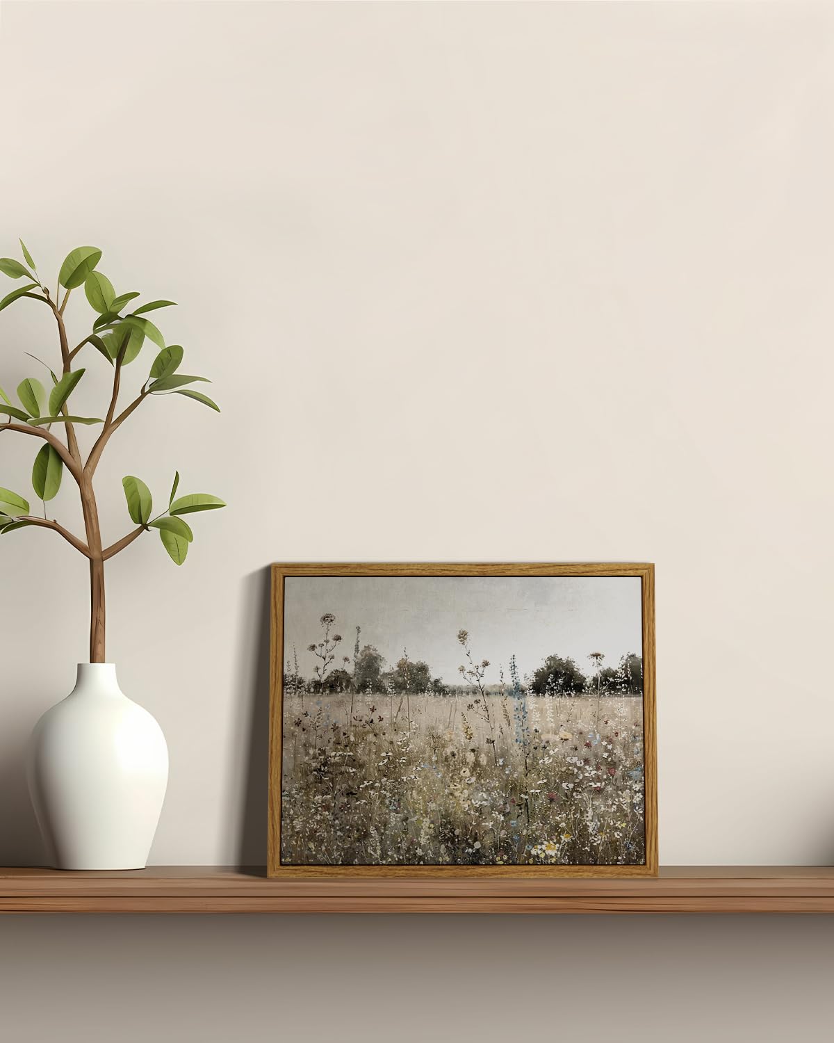 Arpeotcy Vintage Framed Canvas Wall Art, 8X10Inch, Classical Wildflowers Field Sky Farmhouse Pictures Wall Decor, Art Prints For