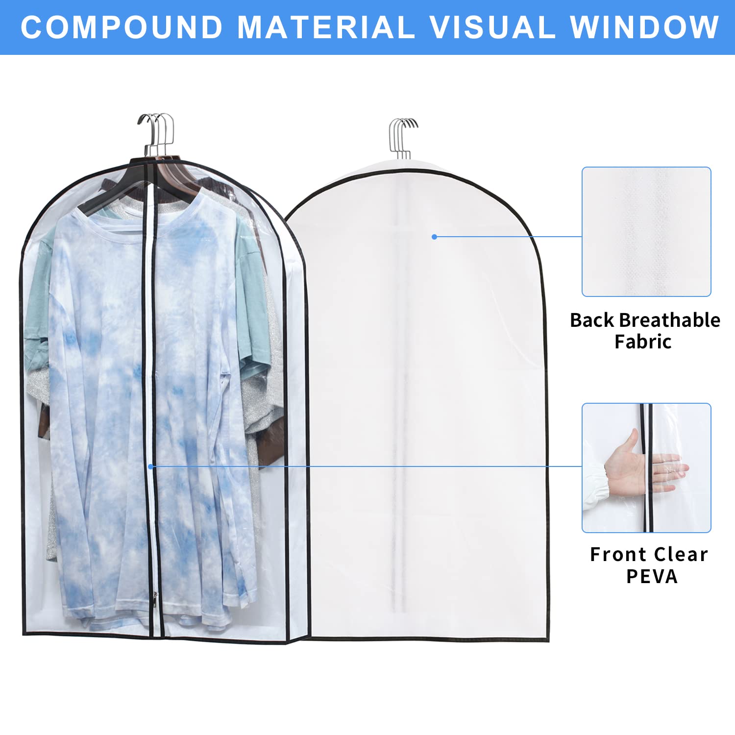 Mskitchen Hanging Clothes Bag with 4'' Gusseted Garment Bag (Set of 6) for Storage Suit Bag for Closet Clear Garment Bags Jacket Covers Garment Bags for Suits  Sweaters  Shirts - 24'' x 32''x 4''/ 6 Pack