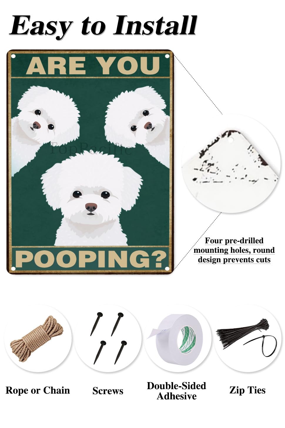 Toppacific Bichon Frise Dog 12X16 Inch Are You Pooping Sign Bathroom Decor- Dog Metal Poster Dog Lover Gift Art Funny Dogs Wall