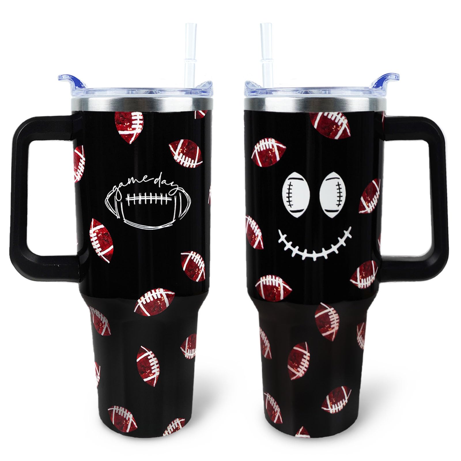 WENININOK Football Cup 40 oz Tumbler with Handle and Straw Lid Leak Proof - Football Tumbler for Football Gifts for Boys Player 