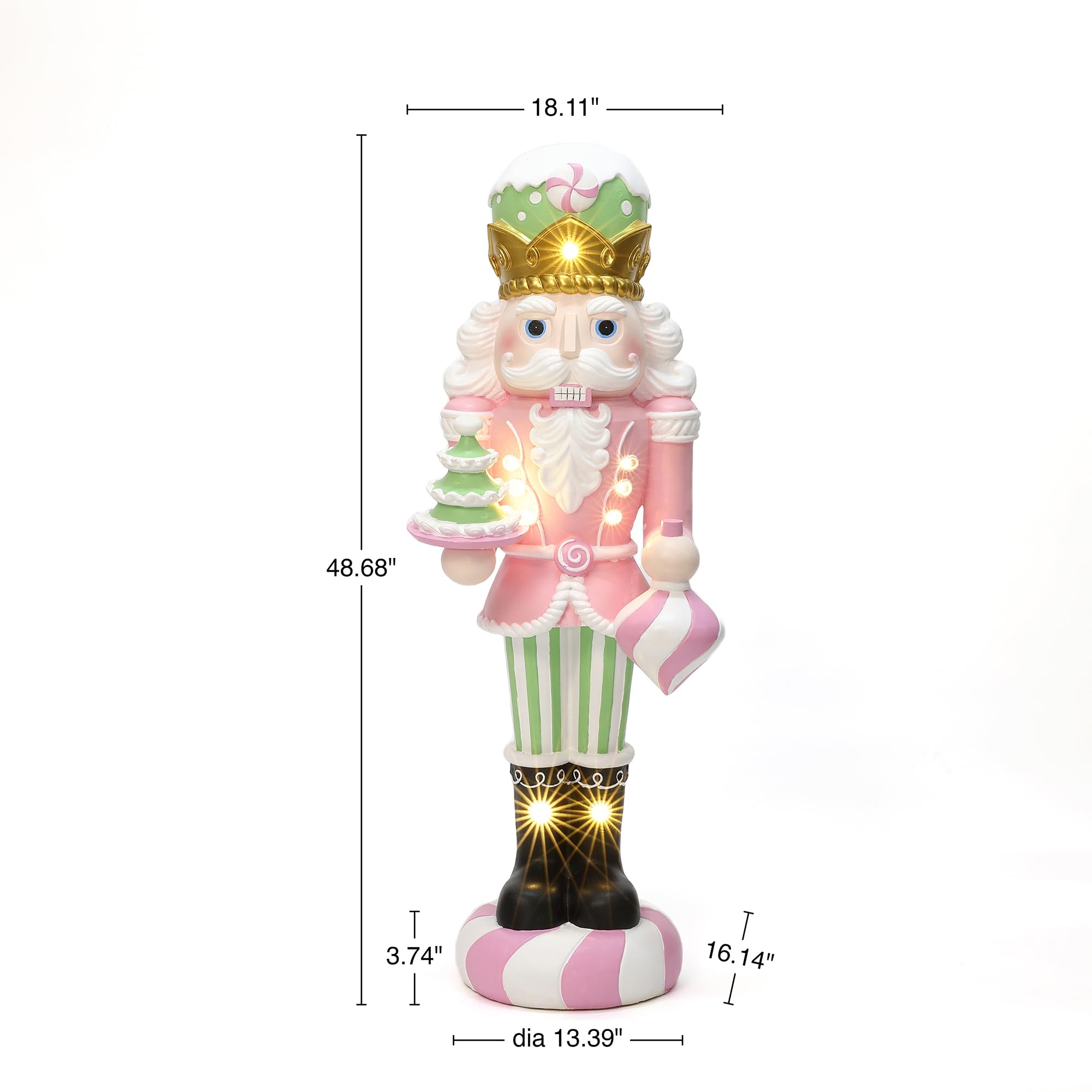 LuxenHome 4FT Tall Nutcracker Christmas Decoration, Candy Theme Large Nutcracker Soldier Decoration with Candy Tree, Lighted Chr