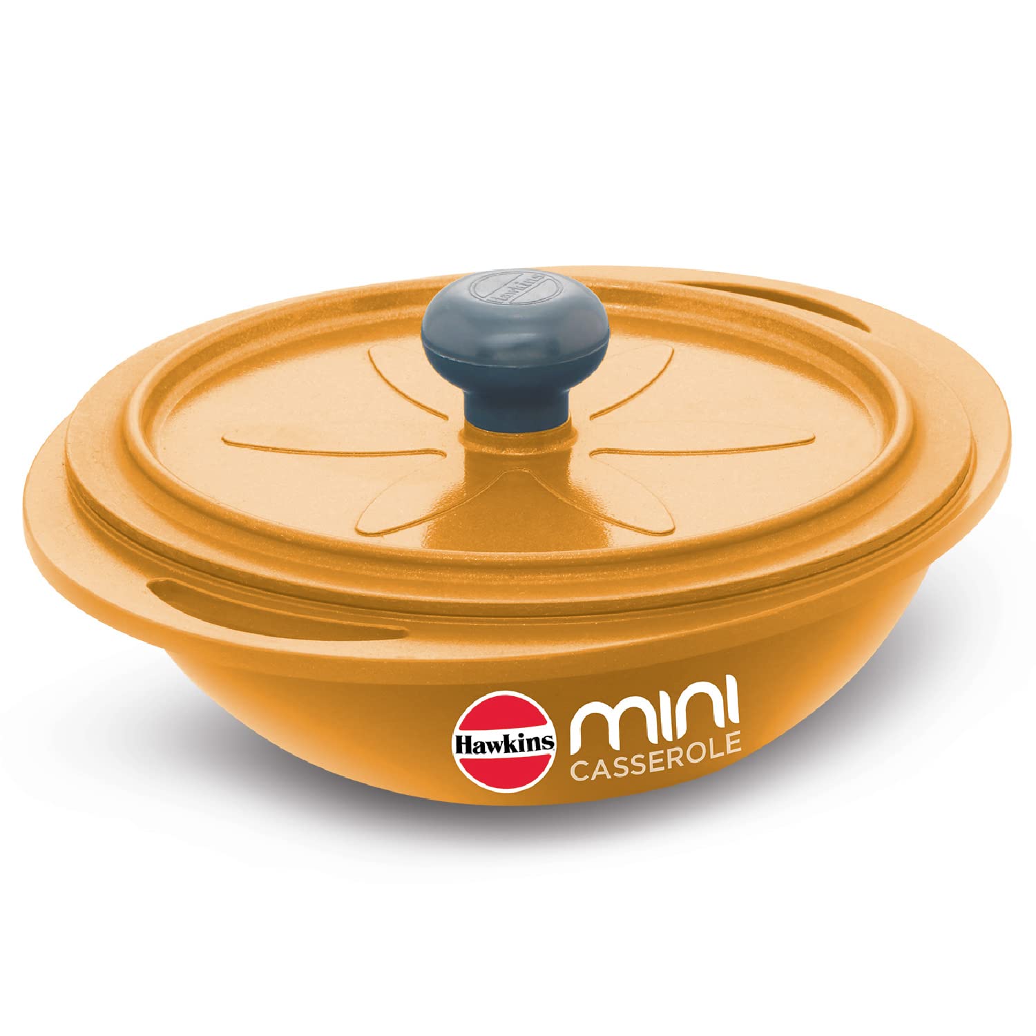 Hawkins Aluminium 0.75 Liter Mini Casserole With Lid, Round Series DieCast Pan For Cooking, Reheating, Serving And Storing, Yel