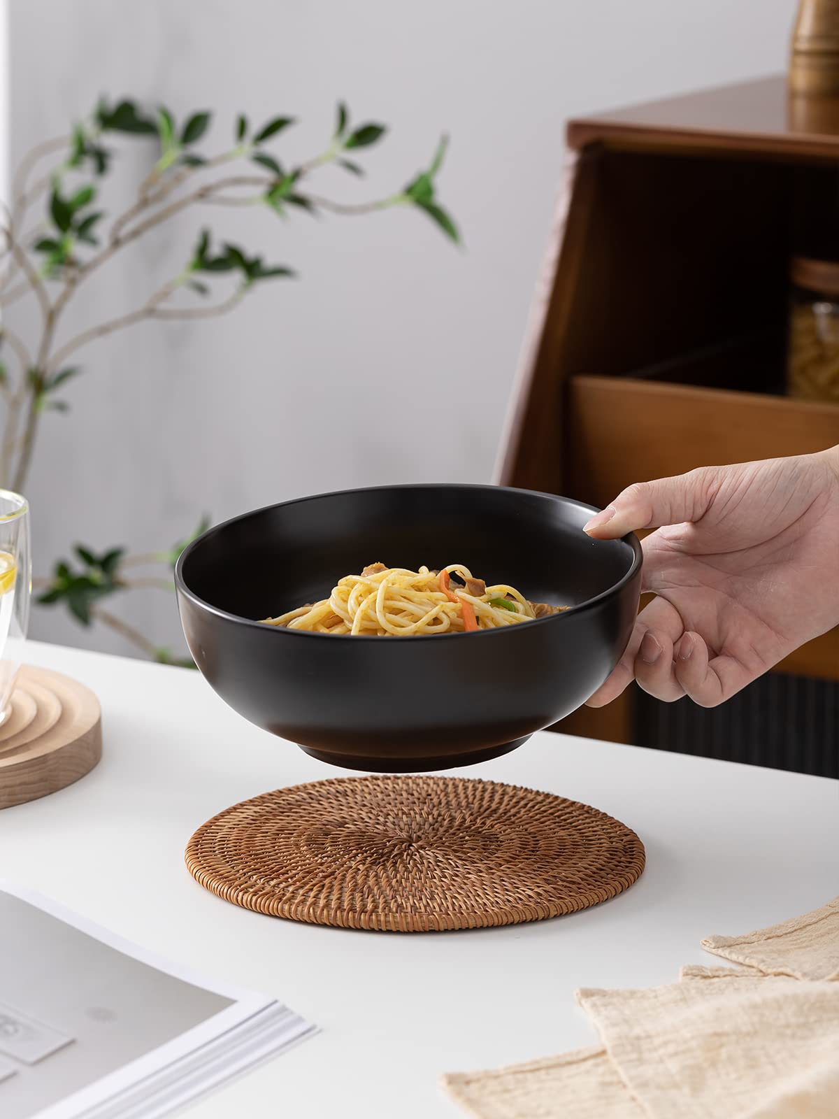 Kanwone Large Serving Bowls - 55 Ounce, Porcelain Salad Bowls, Pasta, Soup Bowls, Set Of 2, Serving Dishes For Entertaining, Mic