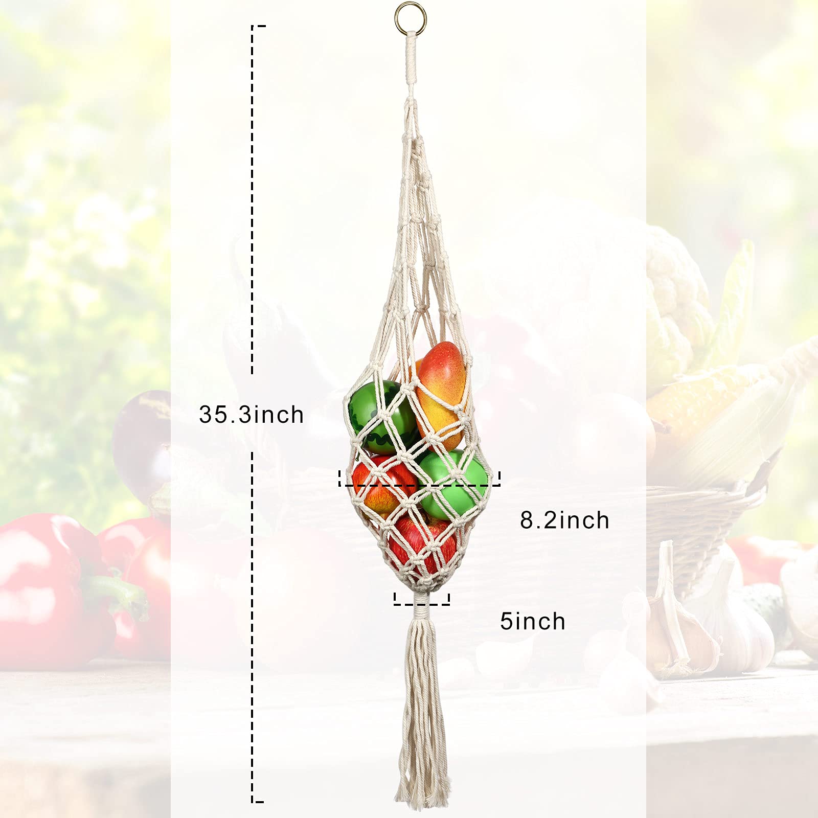 2 Pieces Hanging Fruit Basket Macrame Hanging Fruit Basket Vegetable Breathable Storage Basket For Potato Onion And Fruit Storag