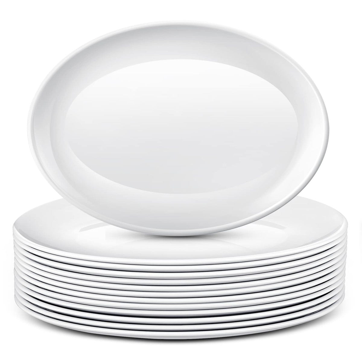 Dandat 12 Pcs Melamine Large Serving Platter Oval Serving Trays White Serving Plates Melamine Serving Dish For Turkey Meat Steak