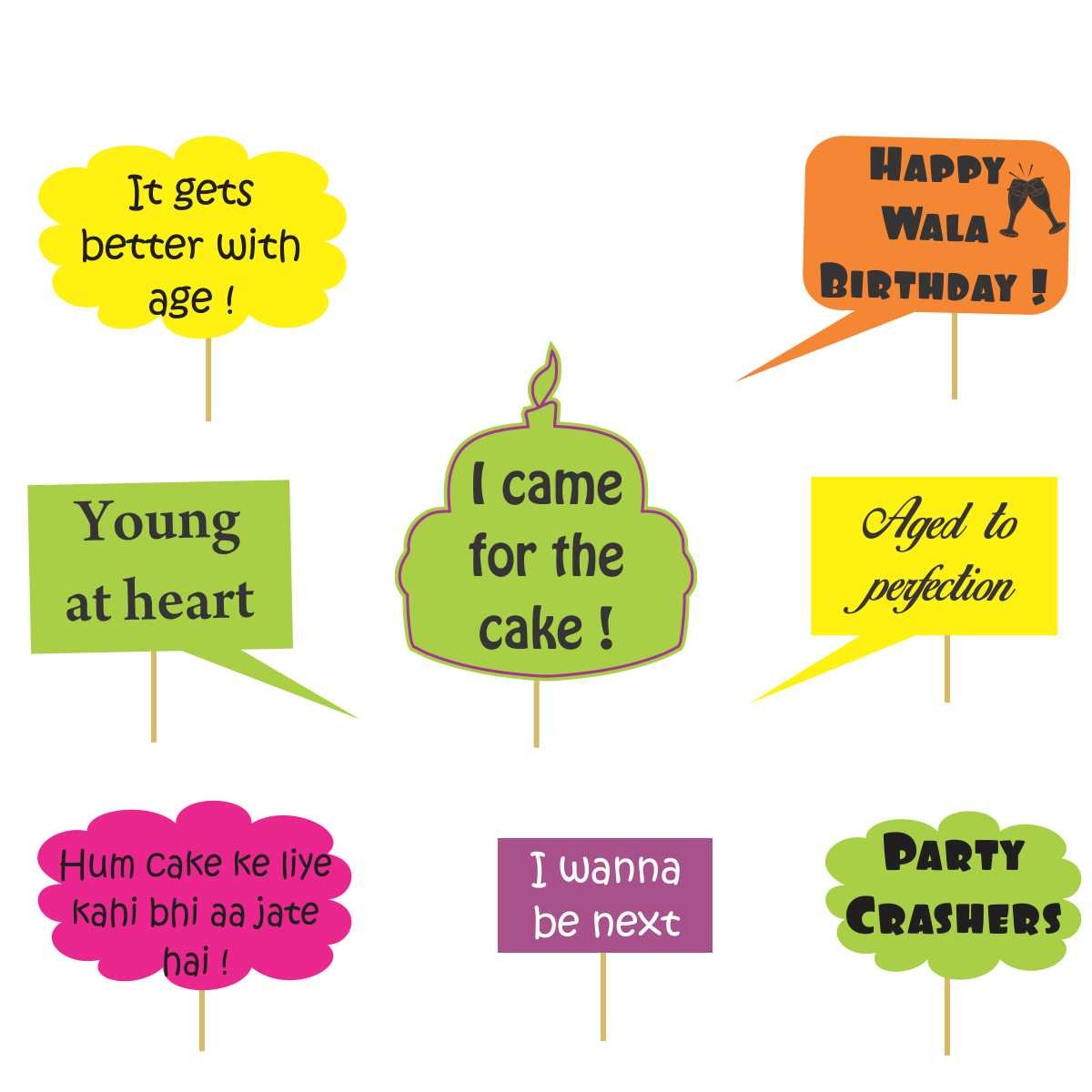 Untumble Birthday Party Photo Booth Props Made of Art Board,Multi Color  Set of 8