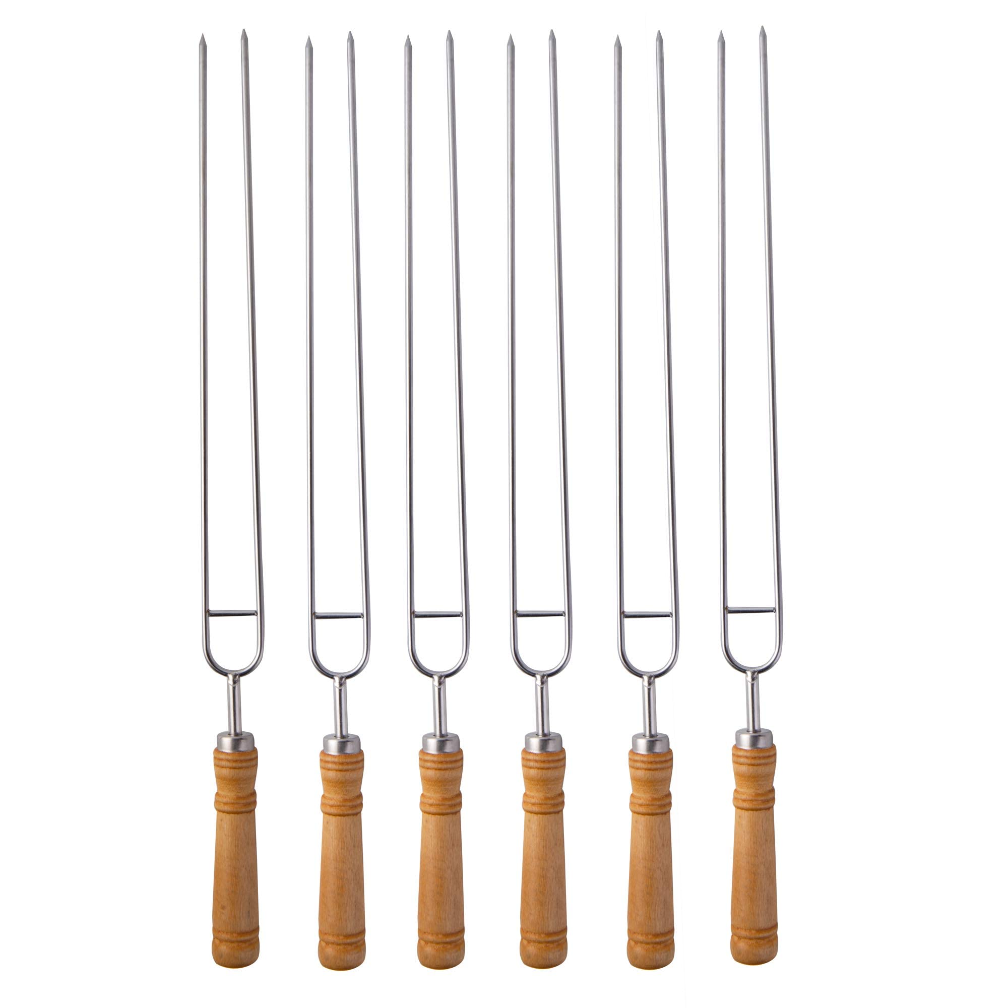 Imeea Double Skewers For Grilling Thickened Barbeque Skewers Stainless Steel Skewers For Kabobs Bbq Stick With Wood Handle, 16.5