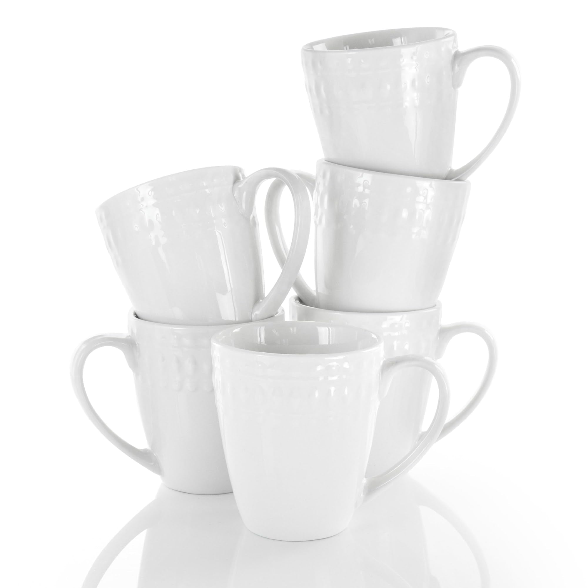 Elama Cara 6 Piece Porcelain Cup Set In White, Fine Porcelain