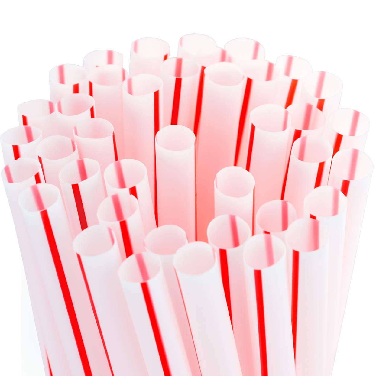 Retro, Extra Sturdy Sanitary Plastic Straws 600Pk. Bpa-Free, Individually Wrapped Red And White Striped Jumbo Disposable 7.75 In