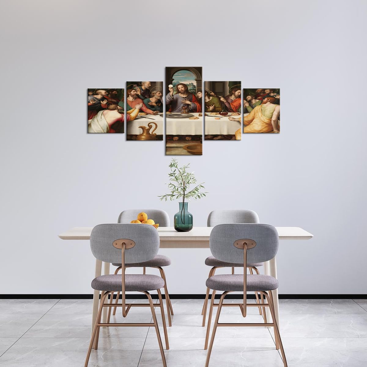YOUHONG 5 Panels Vintage Last Supper Canvas Wall Art Modern Famous Jesus Oil Painting by Leonardo Da Vinci Reproduction Posters Classic Giclee Artwork for Living Room Decoration (50''W x 24''H)