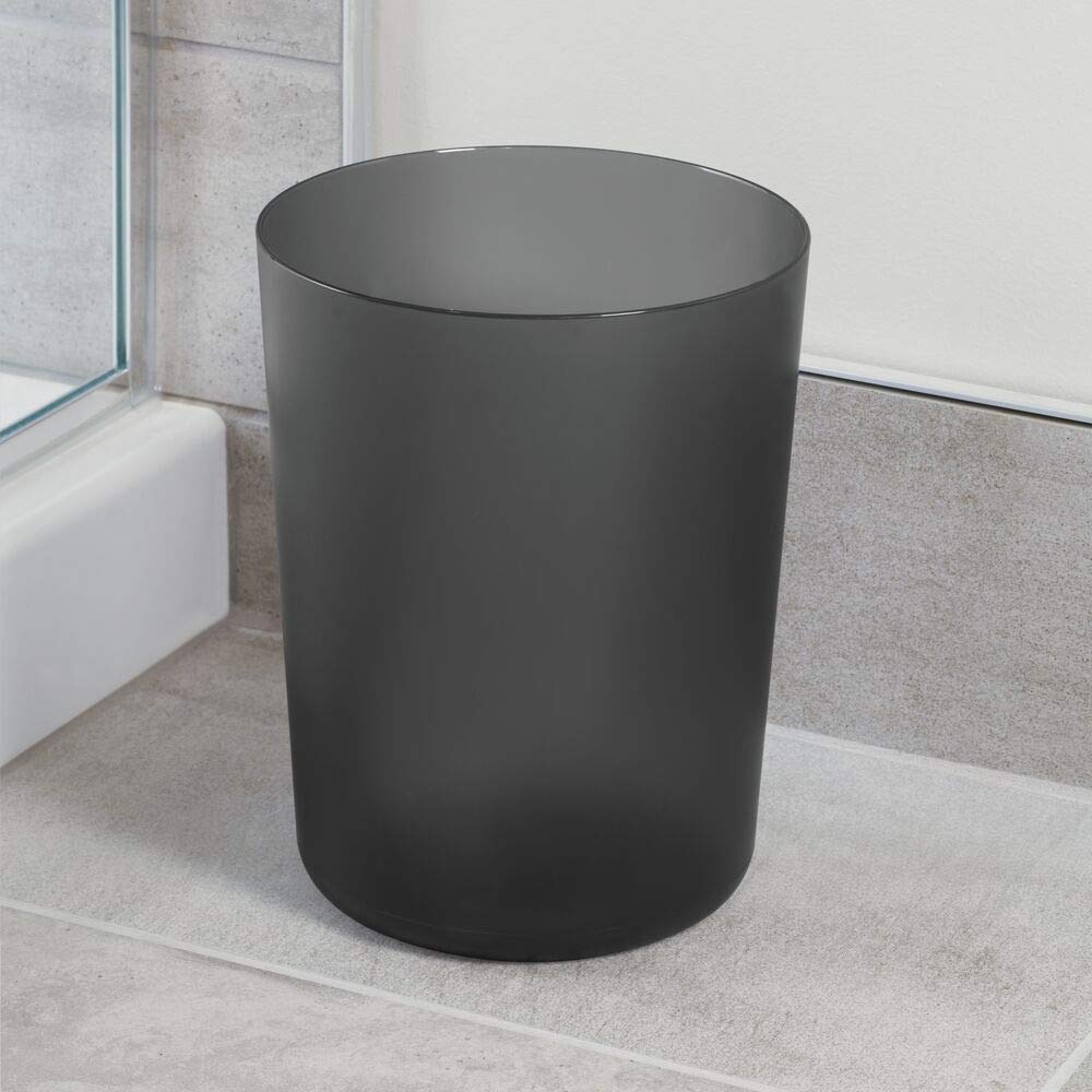 Idesign Finn Round Plastic Trash, Compact Waste Basket Garbage Can For Bathroom, Bedroom, Home Office, Dorm, College, Smoke