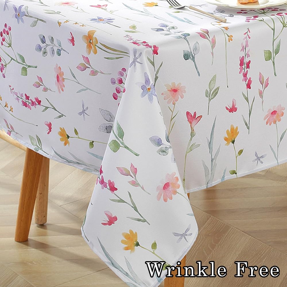 Matirug Spring Summer Tablecloths Rectangle 52X70 Inch, Washable Reusable Watercolor Floral Table Cloth, Spill Proof Pastel Flow