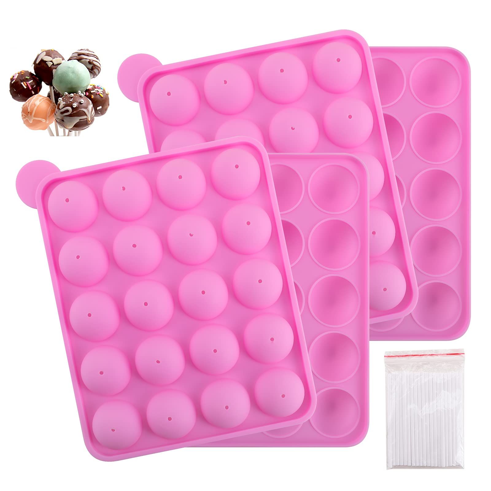 Difenlun Silicone Cake Pop Mold, 2 Pack 20 Cavity Lollipop Party Cupcake Baking Mold Tray With 20 Sticks