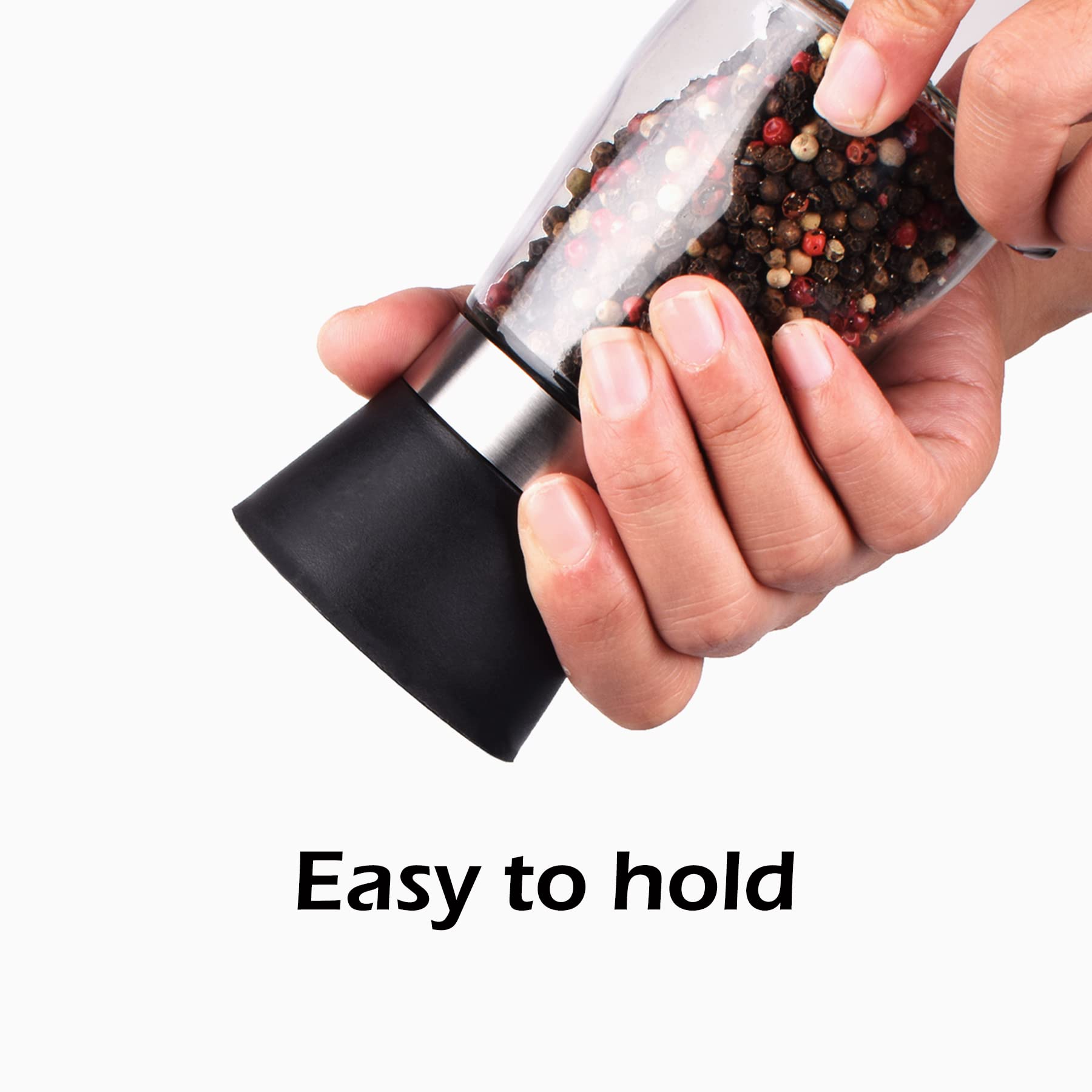 ErrandsHelper Salt and Pepper Grinder Set, Refillable Glass Shakers, 2.5" x 5.1", Clear - S&PGS Model