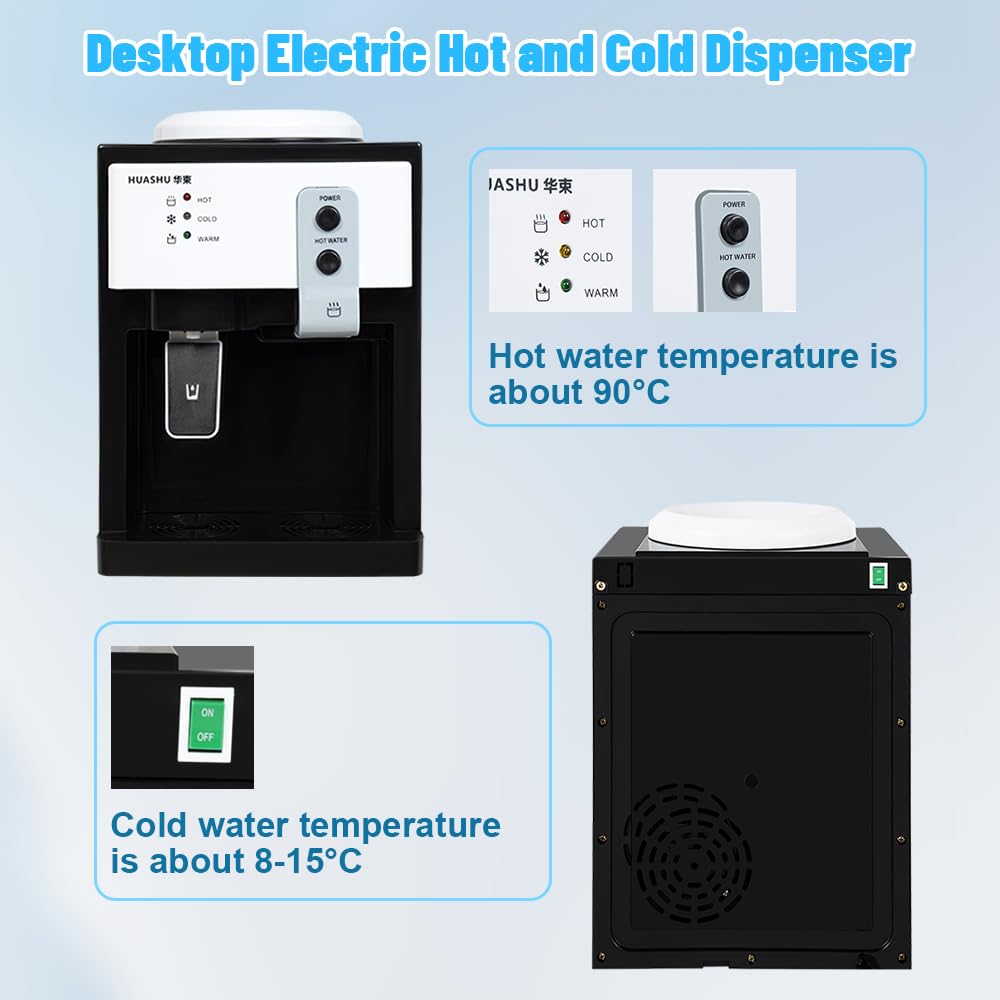 Top Loading Water Cooler Dispenser, Desktop Electric Hot And Cold Dispenser With 3 Temperature Settings, 1.1 To 5 Gallon Counter