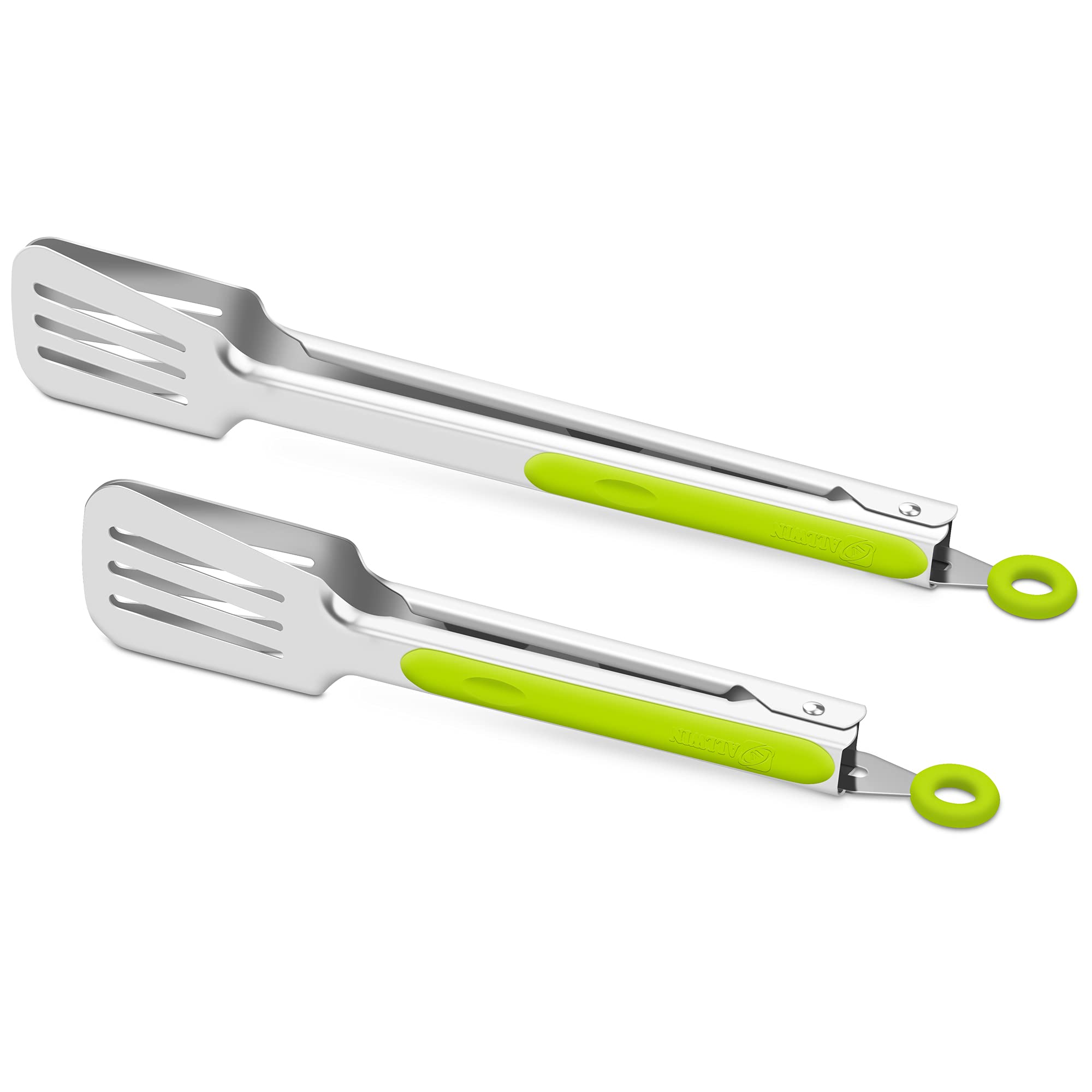 Premium 304 Stainless Steel Barbecue Turners, Heavy Duty Non-Stick Bbq Cooking Kitchen Tongs, 9'' And 12'' Green