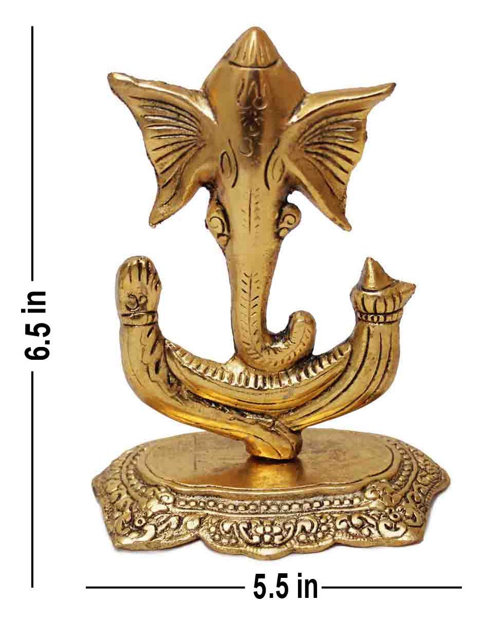 UAPAN MetalCraft Lord Ganesh Trunk Idol Sculpture Home Office Gifts Decor(6.5 Inches, Gold)