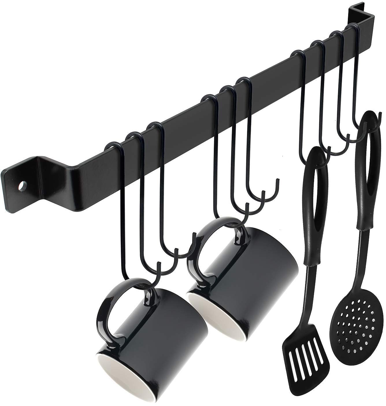 Rustic Iron Wall Mounted Kitchen Organizer, 10 Hooks, 17 Inch, Holds Up To 10 Kg
