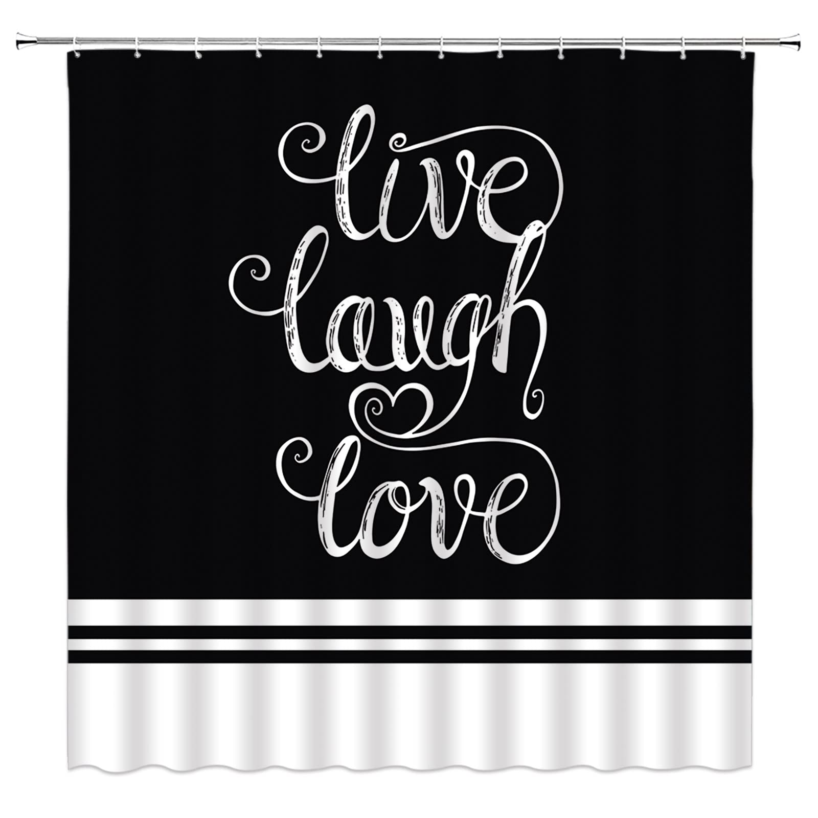 Amfd Live Laugh Love Shower Curtain Black And White Bath Curtains Motivational And Inspirational Quote Modern Fashion Fabric Bat