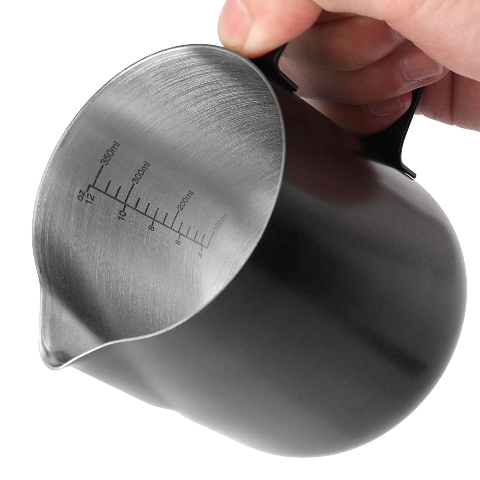 12Oz/350Ml Matte Black Milk Frothing Pitcher, Stainless Steel Espresso Latte Cup Steaming Pitcher Creamer Cup, Milk Frother Cup