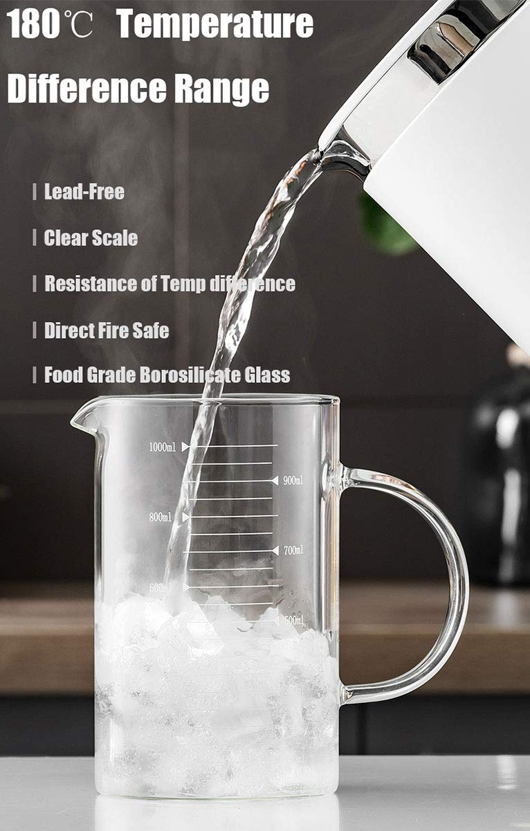 Daycount Glass Beaker With Handle And Lid, Glass Measuring Cup With Hand Grip, Glass Measure Cup For Easy Visibility, Baking, Co