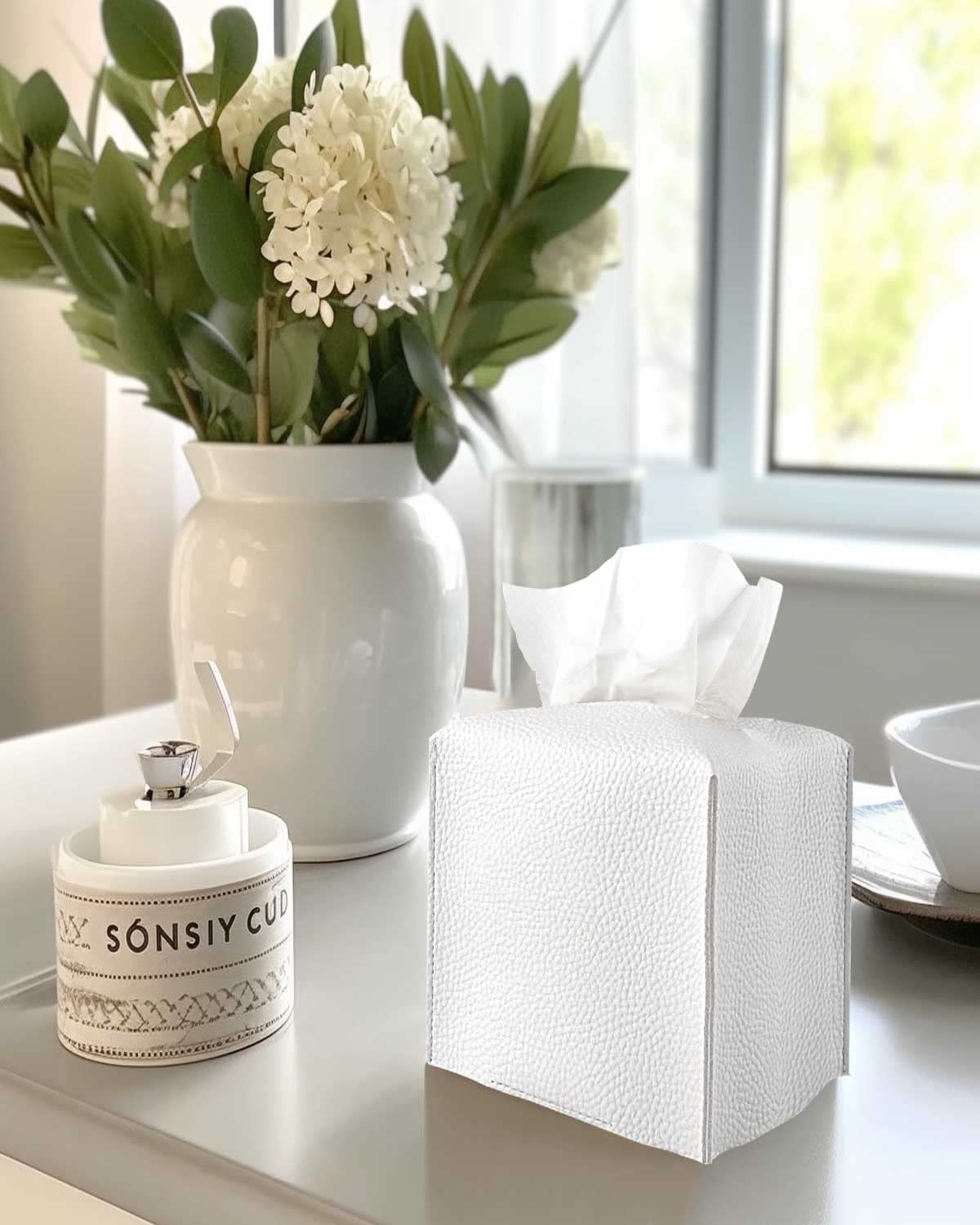 Tissue Holder White Tissue Box Cover - Square Leather Tissue Cover Box With Bottom Belt By Jesmini Decorative Tissue Box Holder