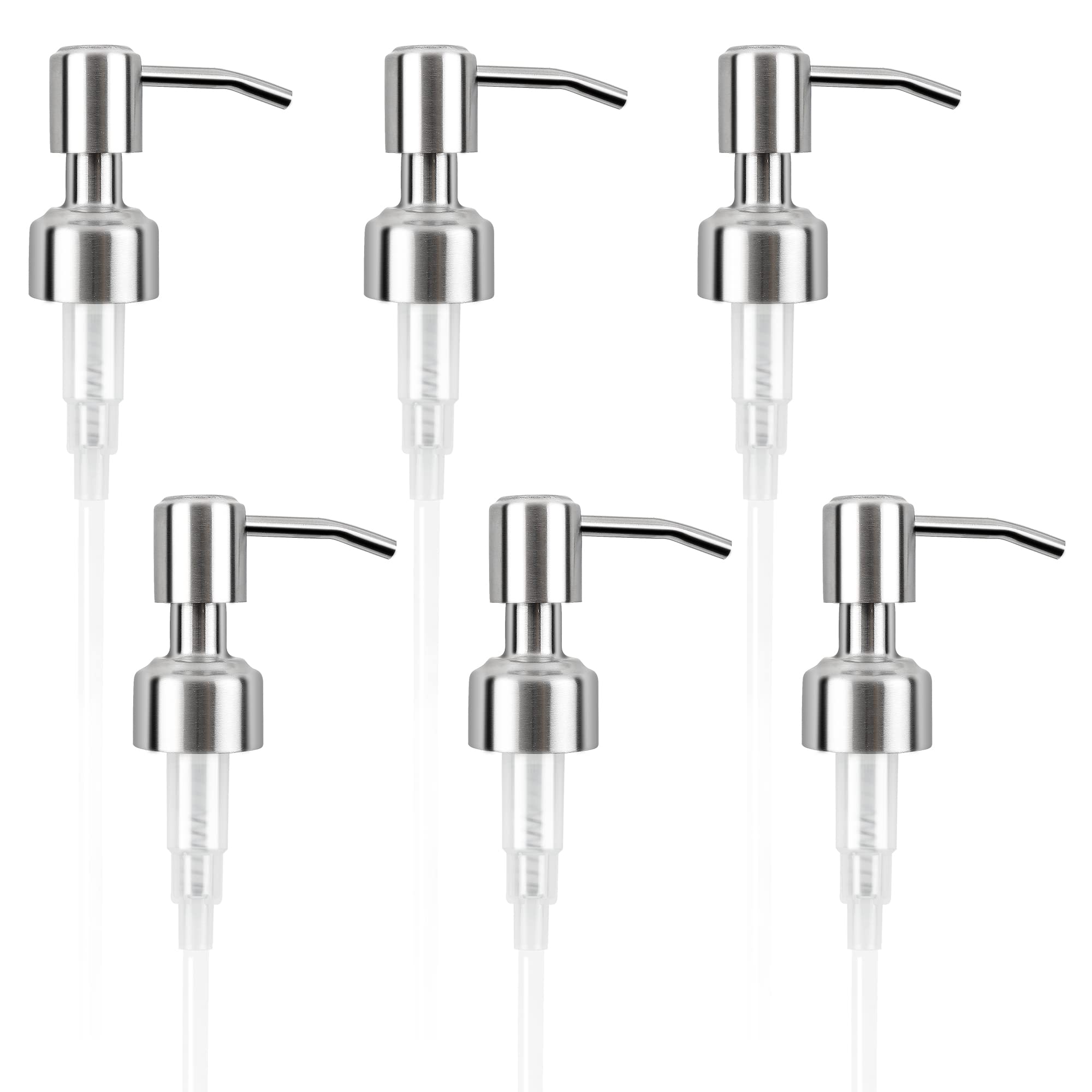 6 Pack Soap Dispenser Pump Replacement, 304 Rust Proof Stainless Steel Soap Dispenser Lids For Regular 28/400 Neck Bottles, Soap
