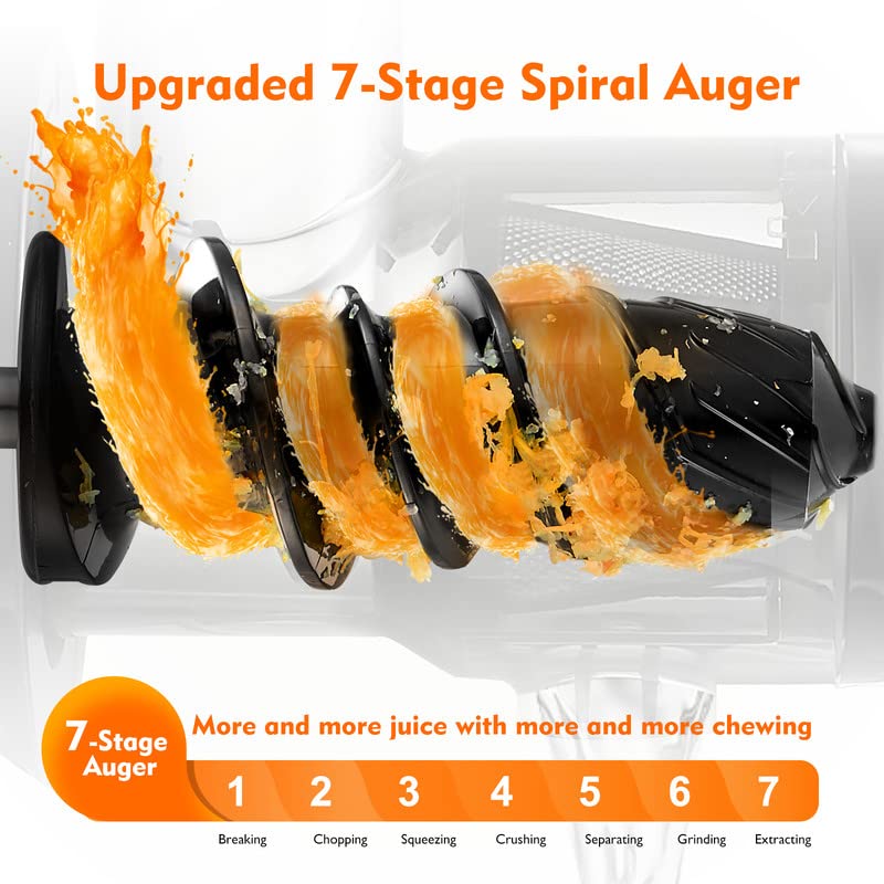 Masticating Juicer Machines  AMZCHEF Slow Cold Press Juicer with Reverse Function  High Juice Yield  Easy Clean with Brush Recipes for High Nutrient Fruits and Vegetables  Gray(Updated)