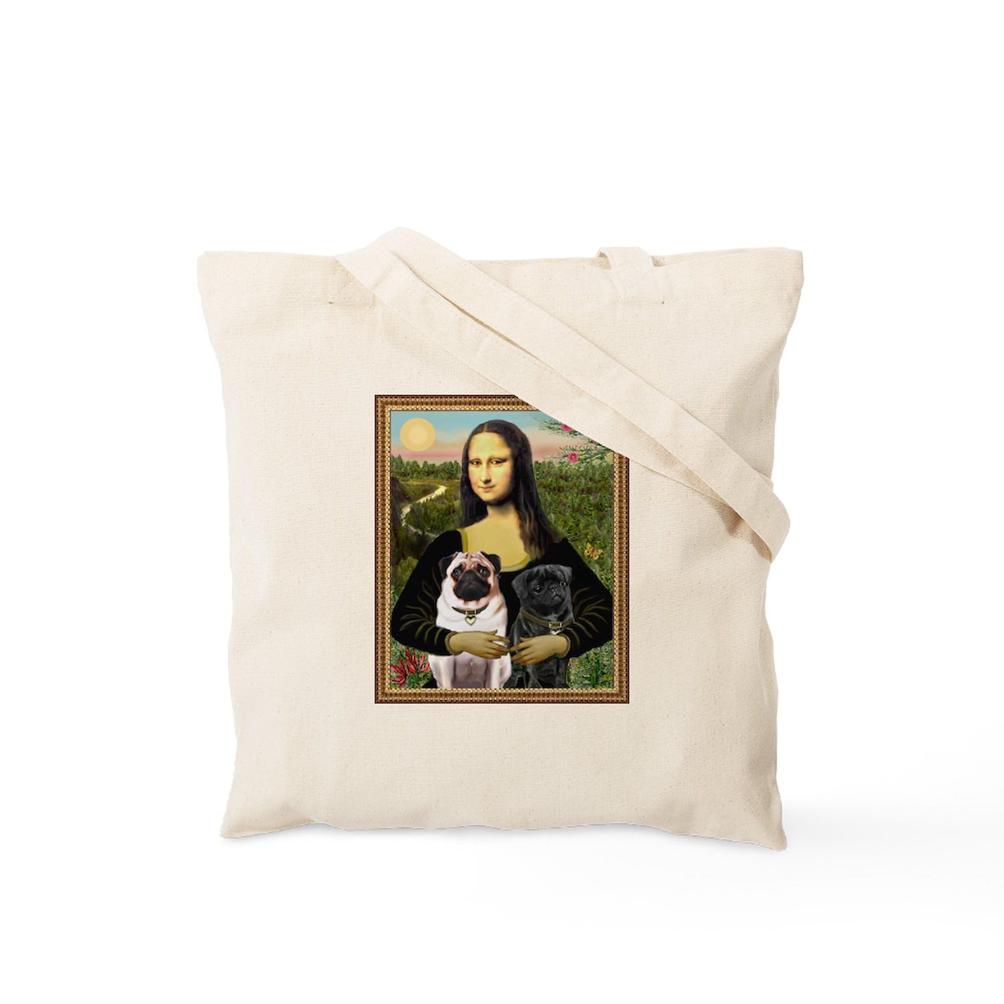 Cafepress Mona Lisa (New) & Pug Pair Tote Bag Natural Canvas Tote Bag, Reusable Shopping Bag