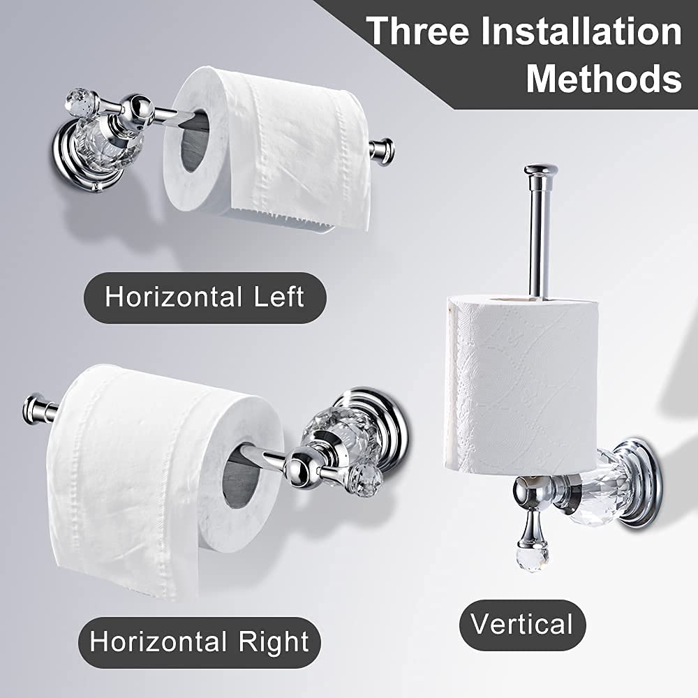 BATHSIR Crystal Toilet Paper Holder  SilverToilet Roll Holder Modern Bathroom Accessories Zinc Alloy Tissue Hanger Wall Mounted
