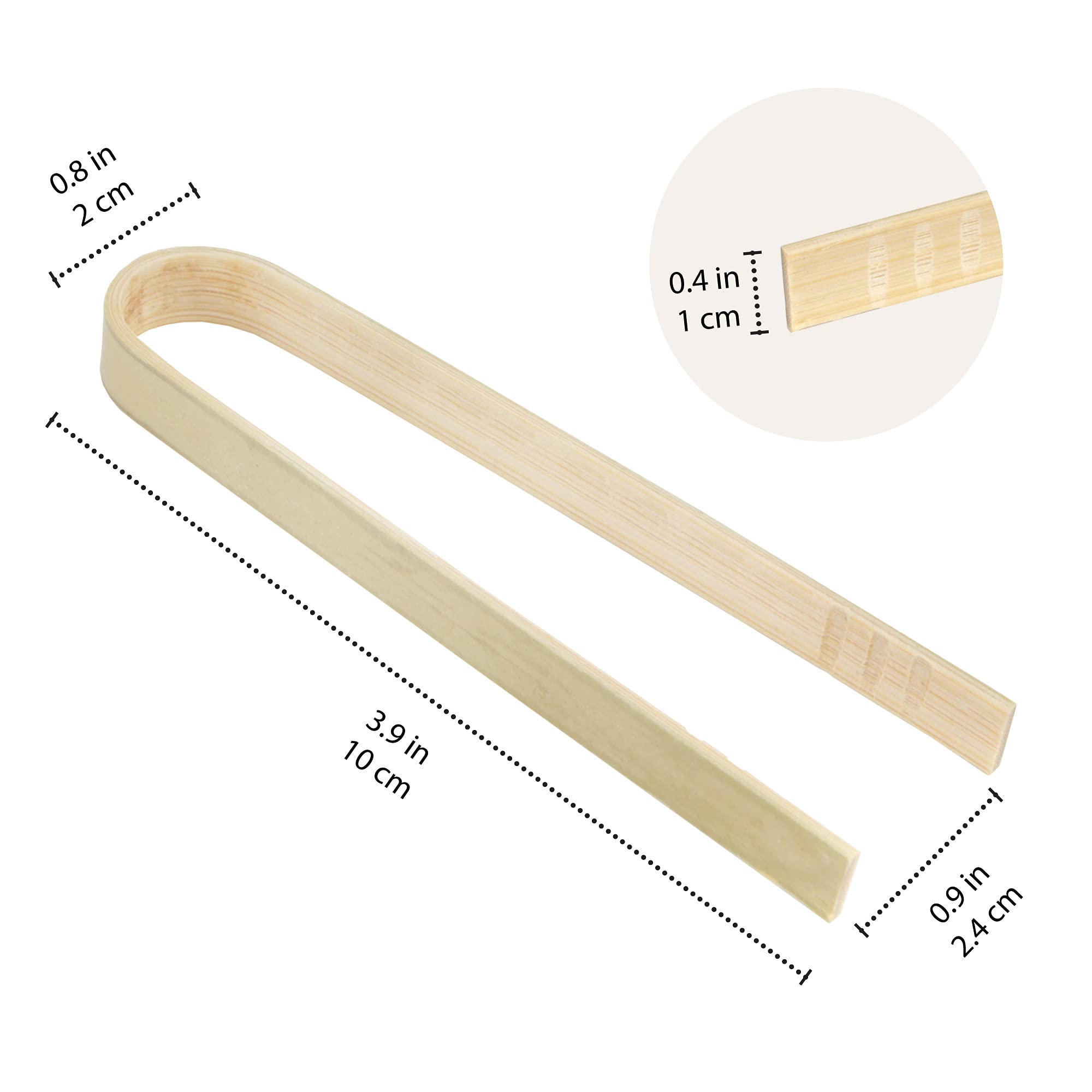 Bamboomn 3.9'' Mini Bamboo Disposable Tongs - Toast Tongs - 20 Pieces