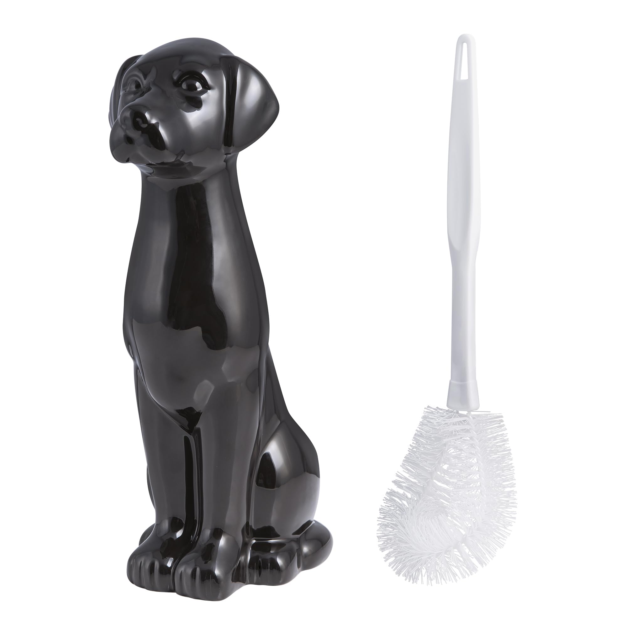 Black Labrador Ceramic Toilet Brush Holder With Plastic Brush Set By Allure Home Creation