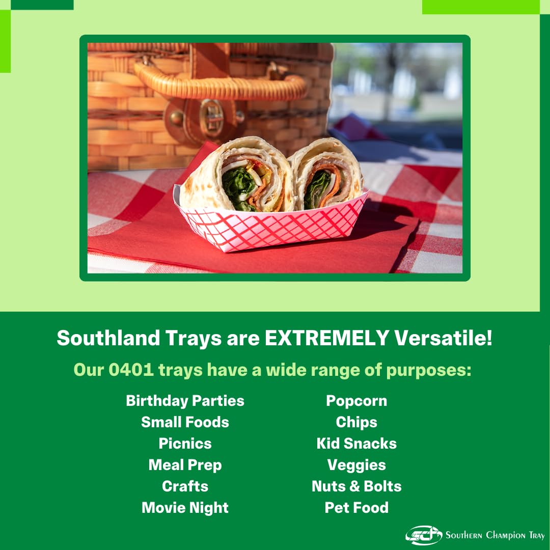 Southern Champion Tray 0401 #25 Southland Paperboard Red Check Food Tray, 1/4 Lb Capacity (Case Of 1000)