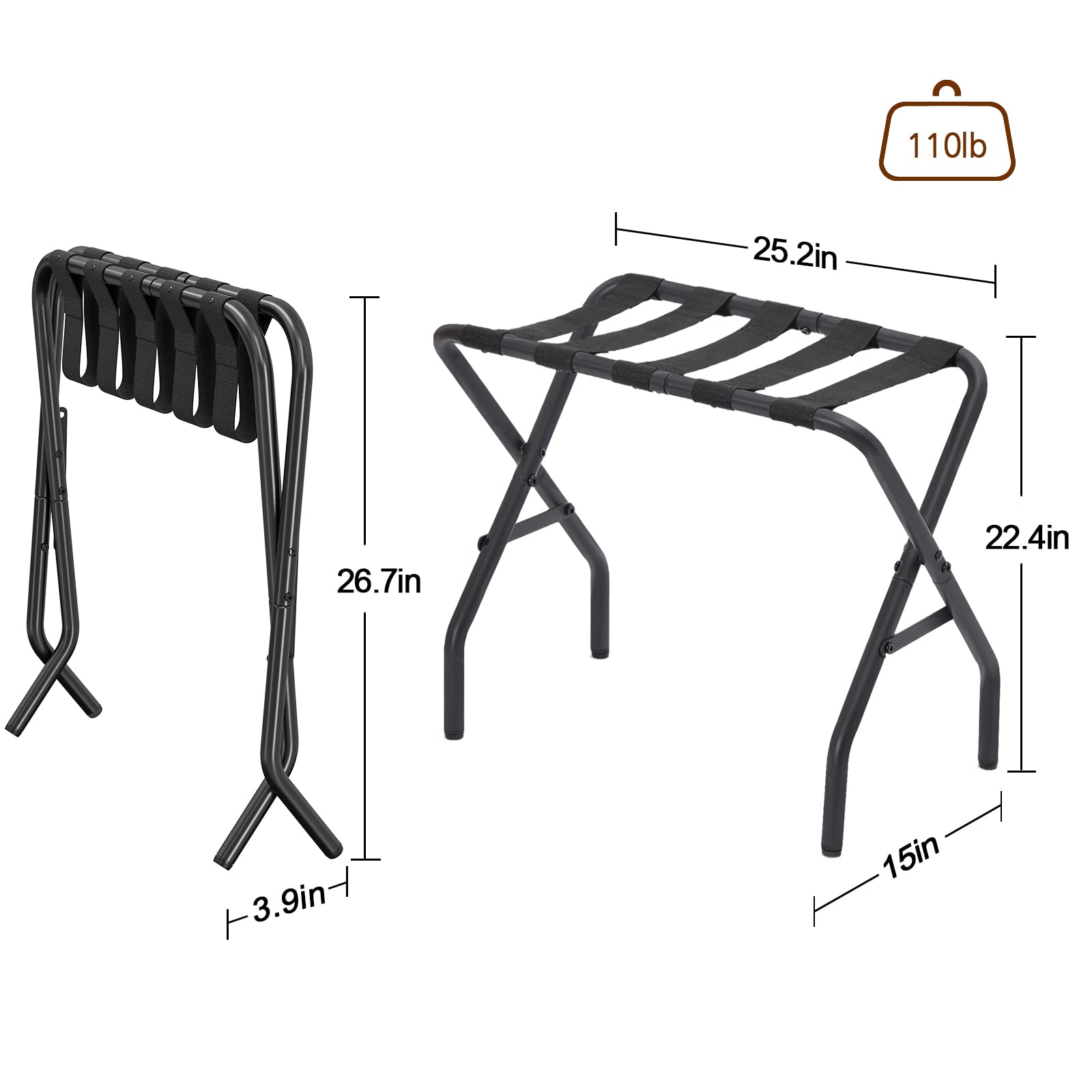 Amhancible Luggage Rack, Foldable Suitcase Stands Set Of 2, Metal Luggage Holder For Guest Room, Bedroom, Hotel, Holds Up To 110
