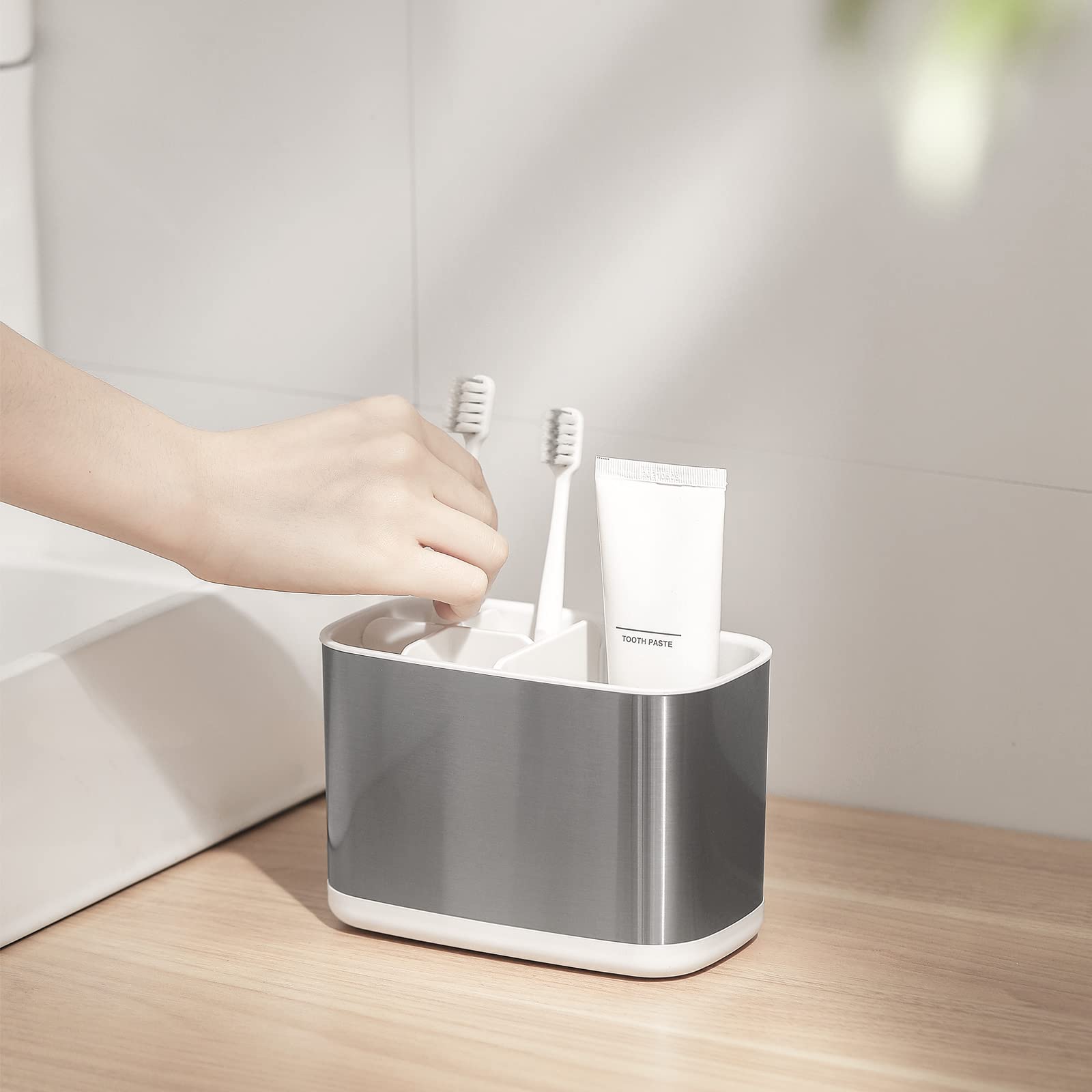 Colist Toothbrush Holder Stainless Steel Electric Toothbrush Holder Detachable Easy Clean Bathroom Toothbrush Stand Organizer for Bathroom Countertop Storage Tidy(Small)