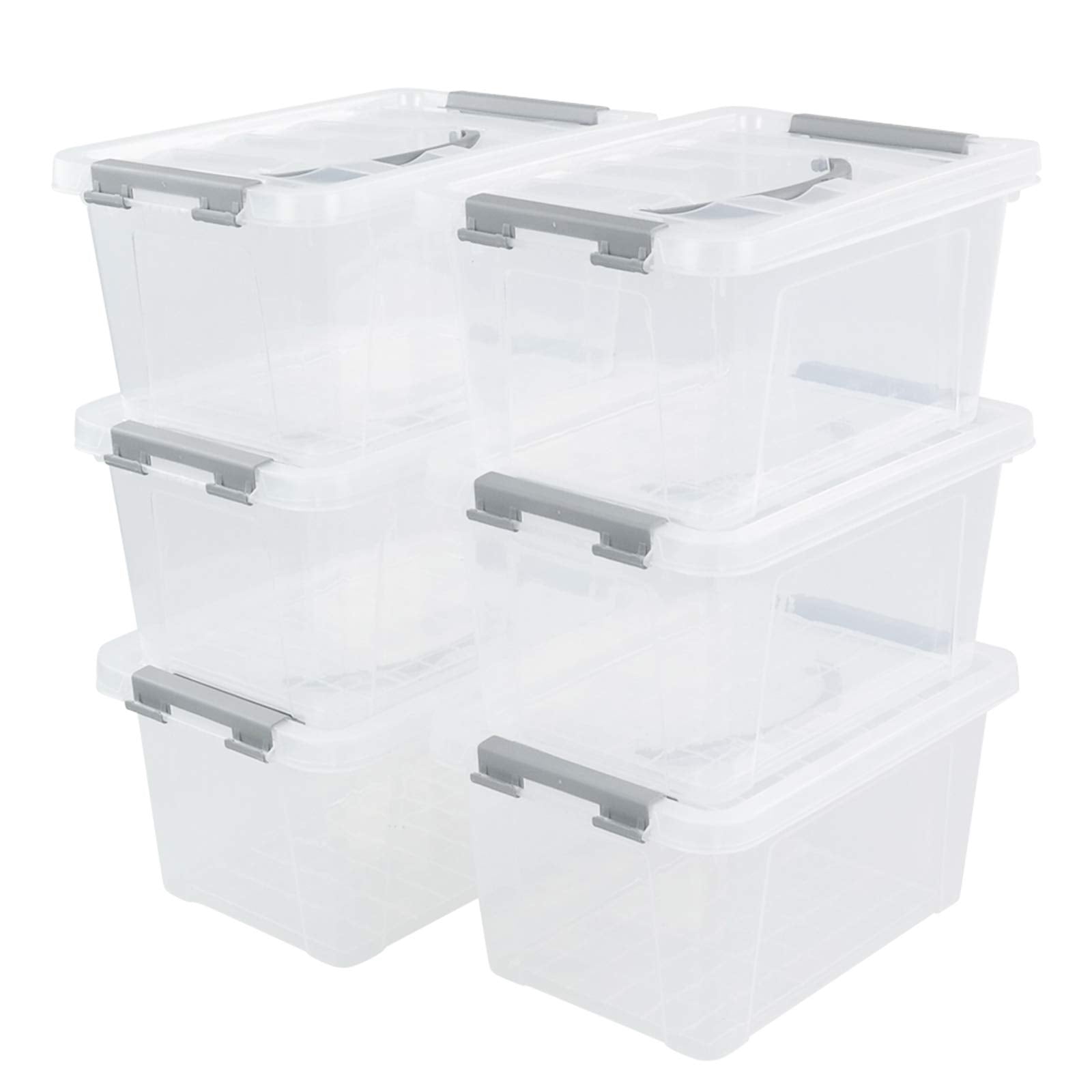 Qskely 6-Pack 6 L Plastic Storage Containers Latch Storage Box With Lids