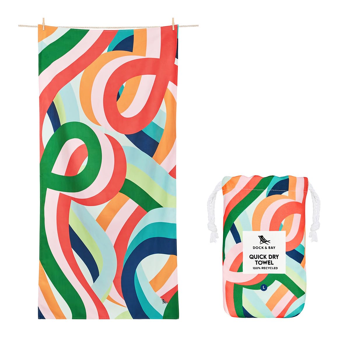 Dock & Bay Beach Towel - Quick Dry, Sand Free - Compact, Lightweight - 100% Recycled - Includes Bag - Fruit Loops - Extra Large