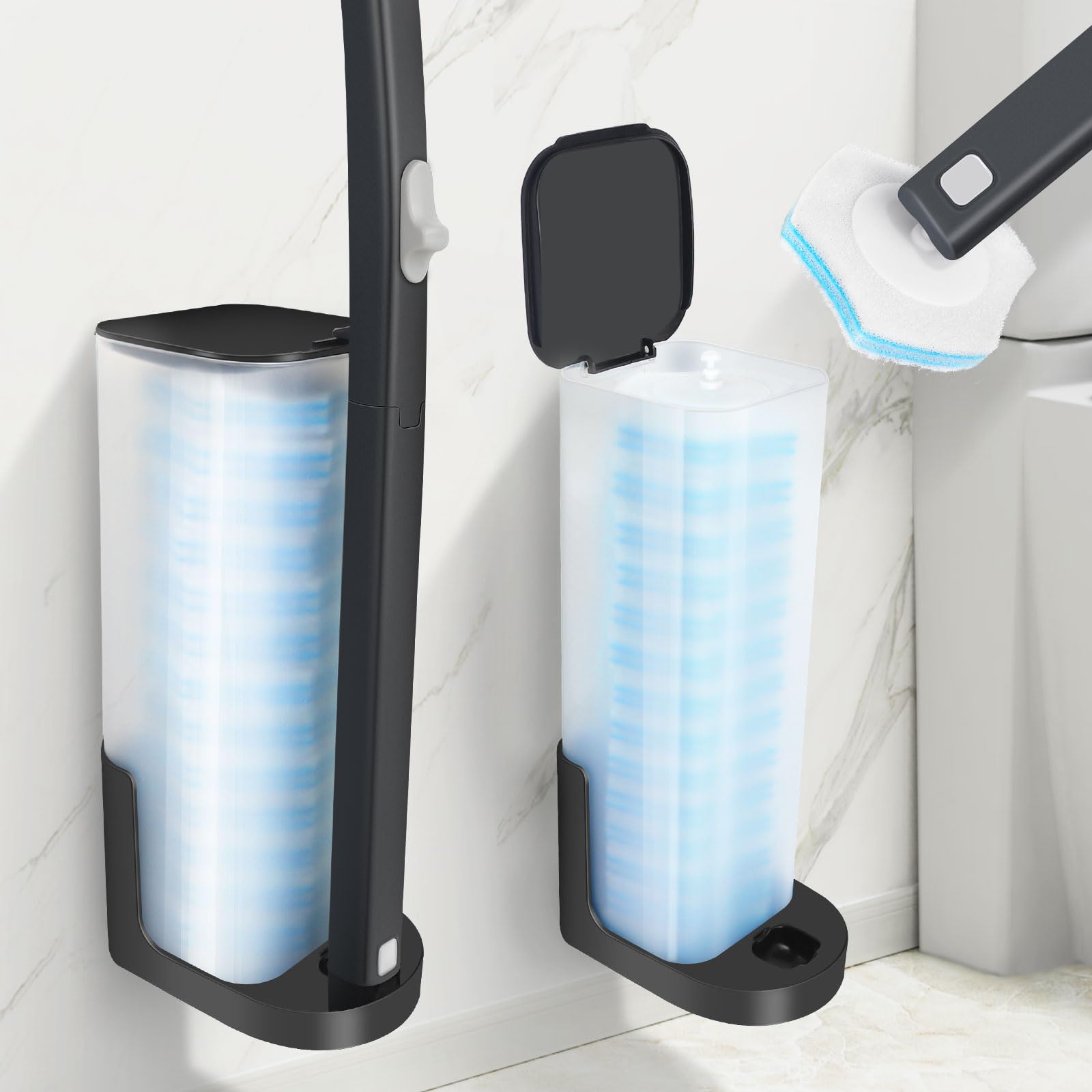 Squish 2 Kit Disposable Toilet Brush With 32 Refills, Toilet Bowl Toilet Brush And Holder, Wall Mounted Toilet Brush With No Dri