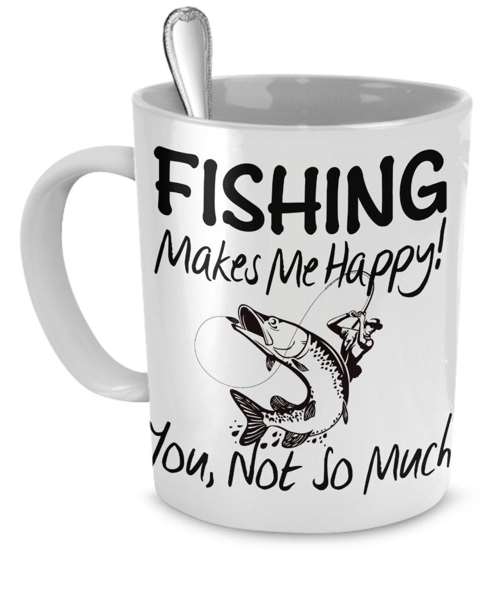 SpreadPassion Fishing Mug - Fishing Makes Me Happy - Fishing Gift - I Love Fishing Mug