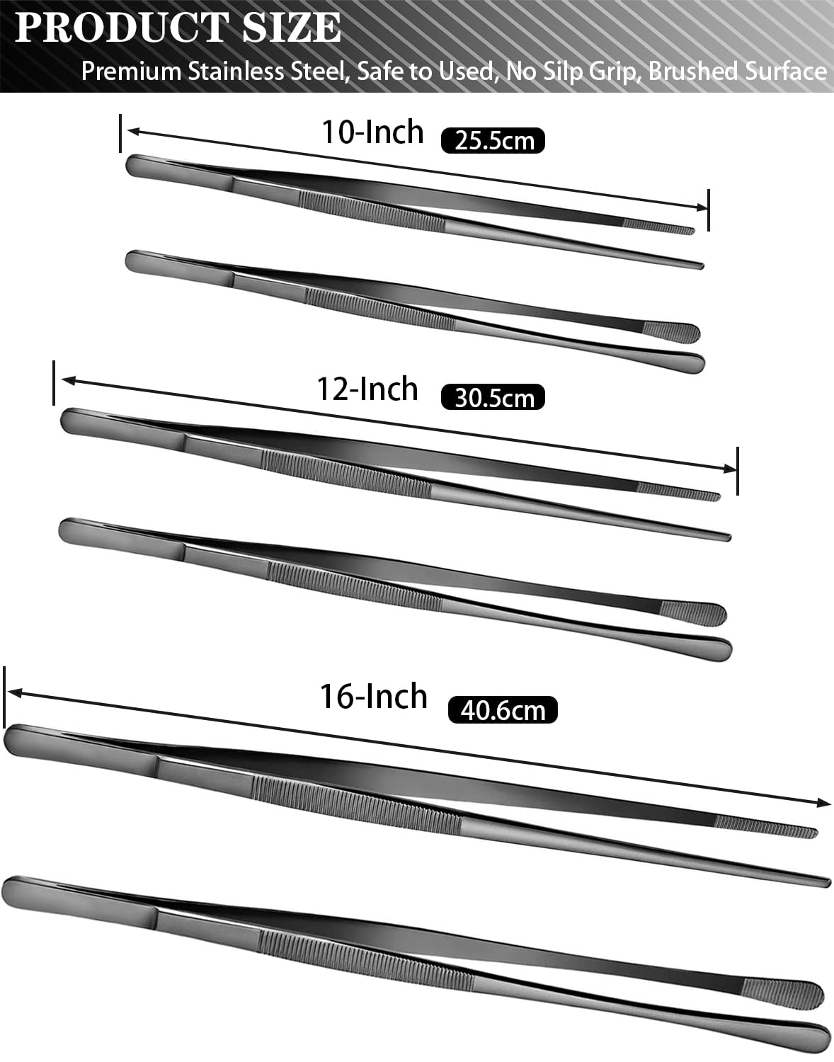 Jetkong 2 Pcs 12-Inch Kitchen Tweezers Tongs With Precision Serrated Tips, Stainless Steel Chef Tweezer Professional Cooking Twe