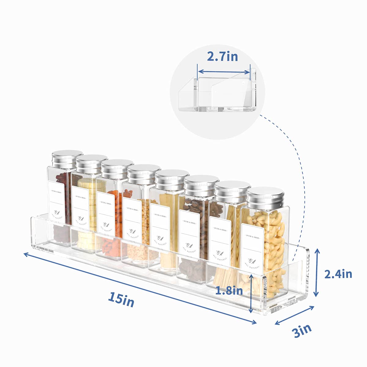 FEMELI Acrylic Spice Rack Wall Mount 15 Inch, 4 Packs Of Hanging Spice Rack Shelf for Cabinets Cupboard Or Pantry Door, Wall Spi