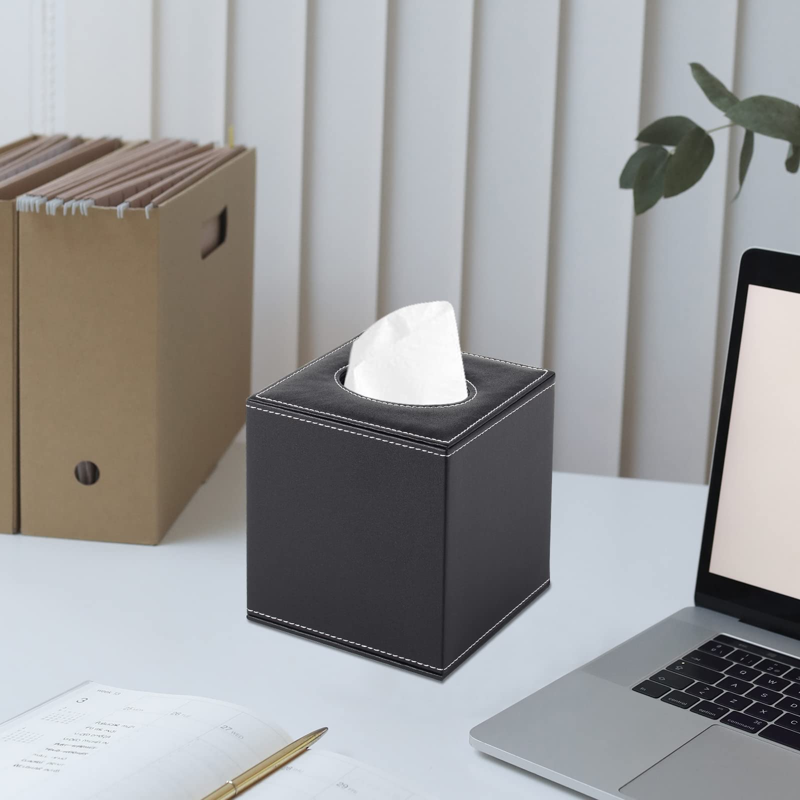 Rhcsz Pu Leather Tissue Box Cover Square,Upgrade Large Size Napkin Holder Pumping Paper Case Dispenser,Facial Tissue Holder With