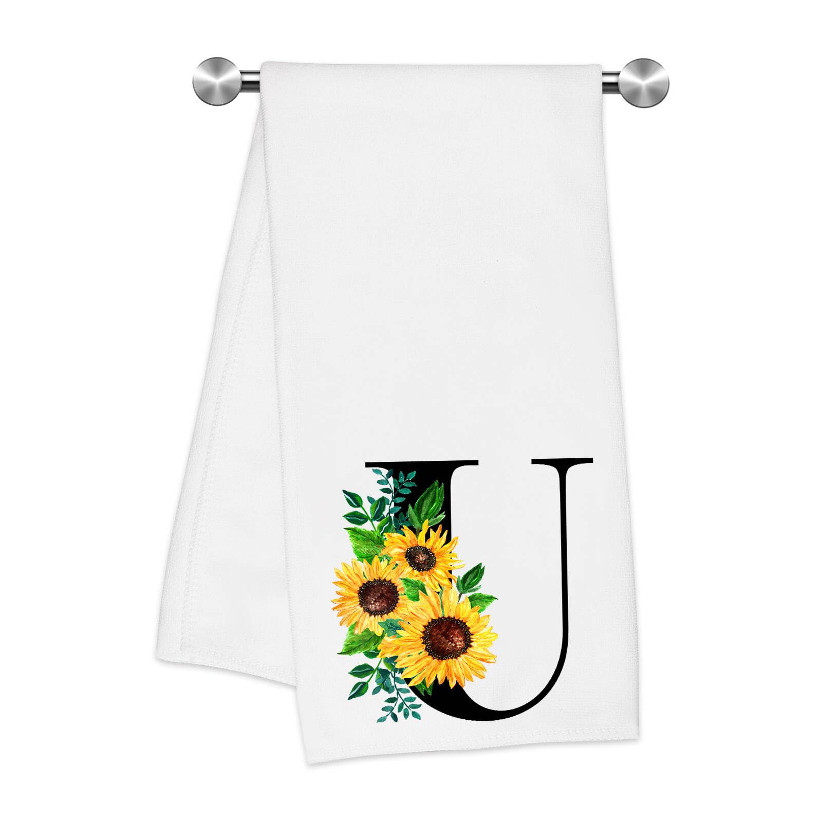 Z-synka Monogrammed Sunflower Hand Towels,Ini-tial U Tea Towel Letter Kitchen Towels,Sunflower Gifts for Women,Monogram Dish Tow