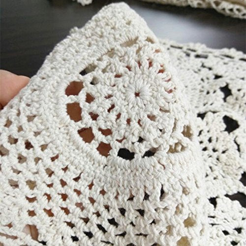 Ustide 2Pc Rustic Floral Table Runner Hand Crochet Table Placemats Beige Cotton Table Doilies Runners,15 Inches X31 Inches