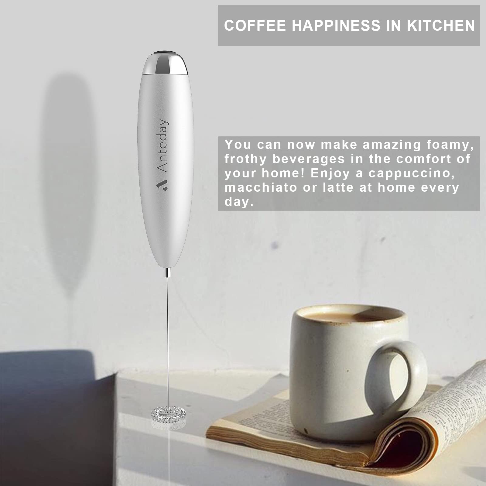 Milk Frother  Electric Whisk  Matcha Whisk  Upgraded Matcha Whisk Drink Mixer Electric Mini Whisk Hand Frother Mini Foamer Coffee Mixer for Lattes Cappuccino Frappe Matcha Hot Chocolate  White