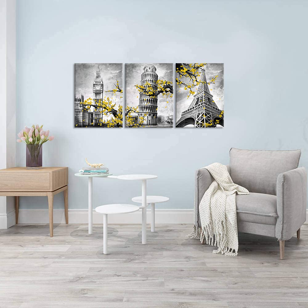 Duobaorom Eiffel Tower Leaning Tower Of Pisa Canvas Print Architecture Wall Art 12X16Inch